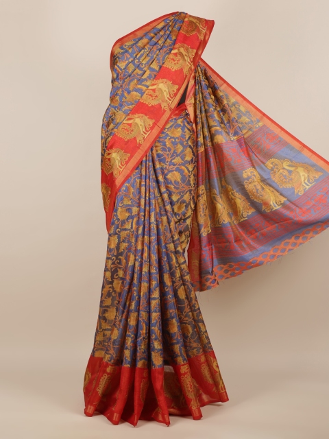 

Pothys Blue Printed Jute Silk Saree