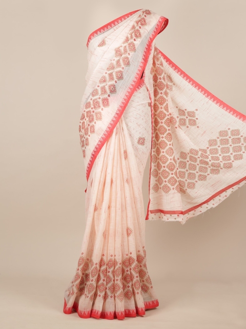 

Pothys Beige & Pink Printed Linen Blend Saree
