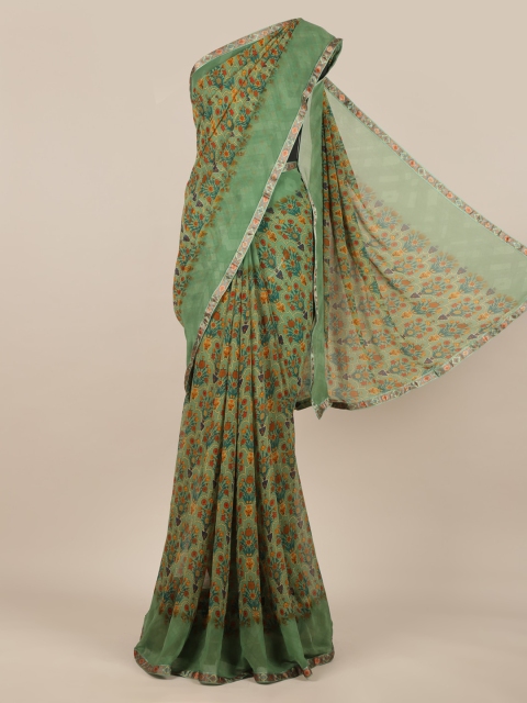 

Pothys Green & Yellow Poly Chiffon Floral Printed Saree