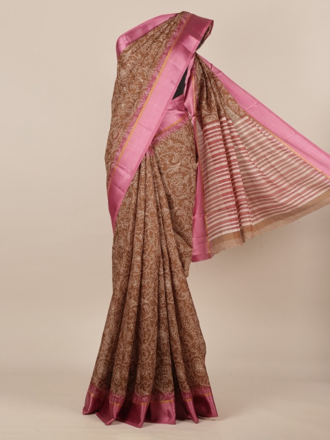 

Pothys Brown & Pink Jute Silk Woven Design Saree