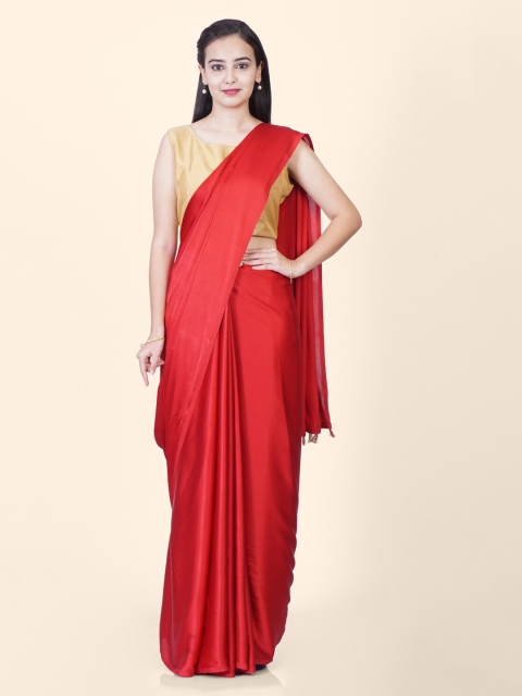 

Hastakala Maroon Satin Solid Banarasi Saree