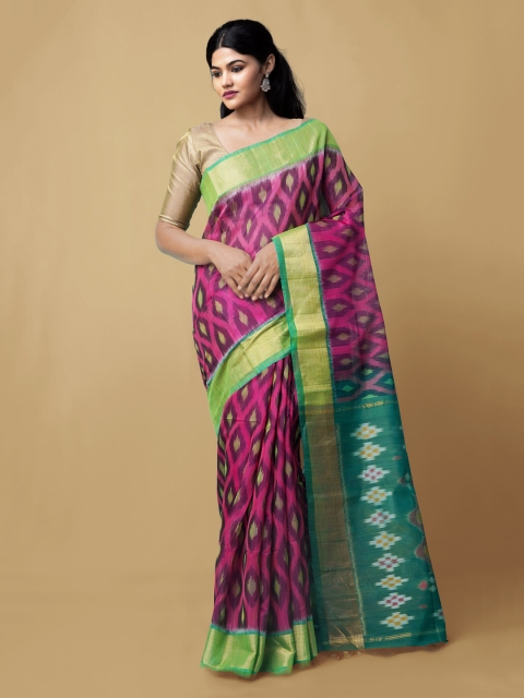 

Unnati Silks Pink Pure Cotton Printed Ikat Saree