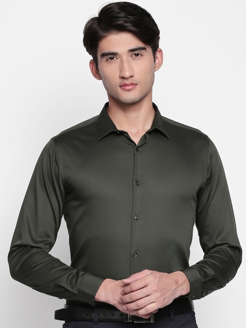 

RICHARD PARKER by Pantaloons Men Olive Green Slim Fit Solid Formal Shirt