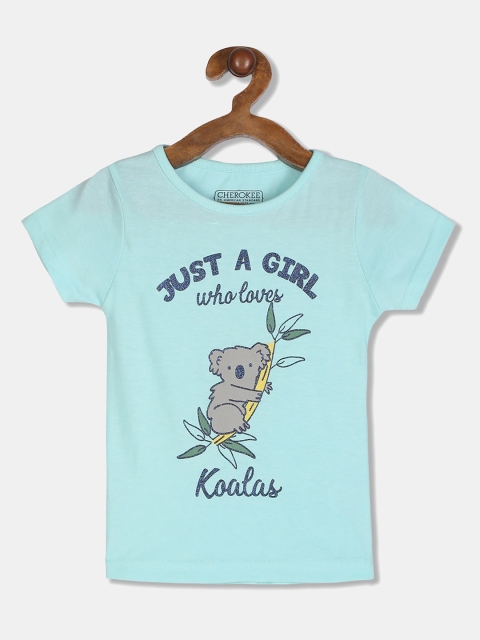 

Cherokee Girls Blue Printed Round Neck T-shirt
