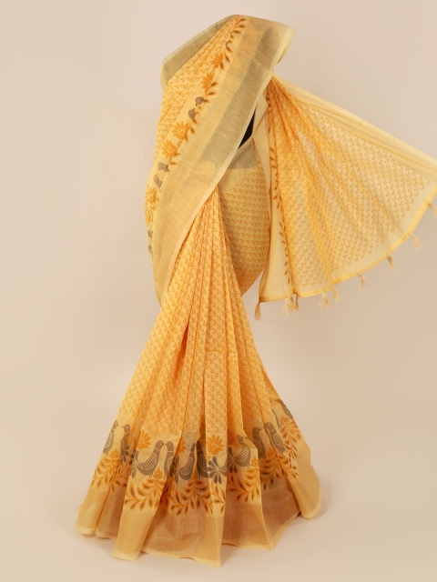 

Pothys Yellow Printed Cotton Blend Saree