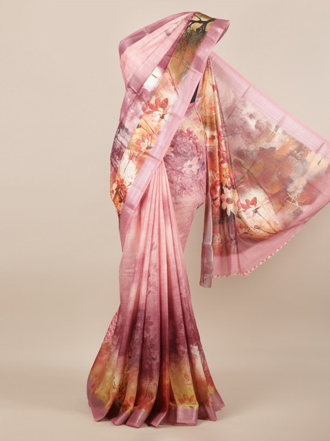 

Pothys Pink Printed Linen Blend Saree