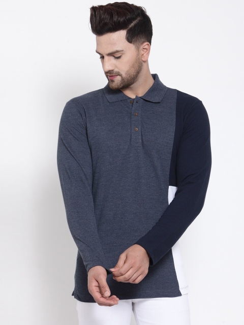 

Kalt Men Navy Blue & White Colorblocked Tshirt