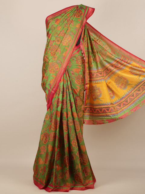 

Pothys Green Printed Jute Silk Saree