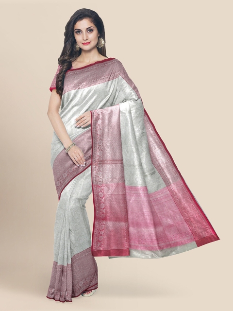 

KLM Fashion Mall Pink & Grey Tissue Woven Design Banarasi Saree