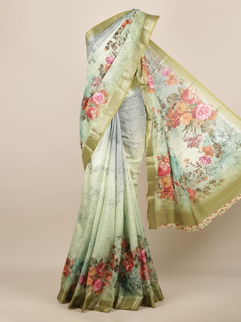 

Pothys Green Printed Linen Blend Saree