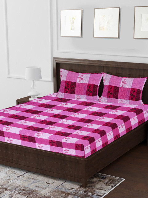 

Tistabene Pink & Red Floral 180 TC Cotton 1 King Bedsheet with 2 Pillow Covers