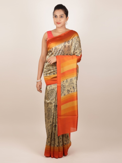 

Pothys Beige Printed Jute Silk Saree