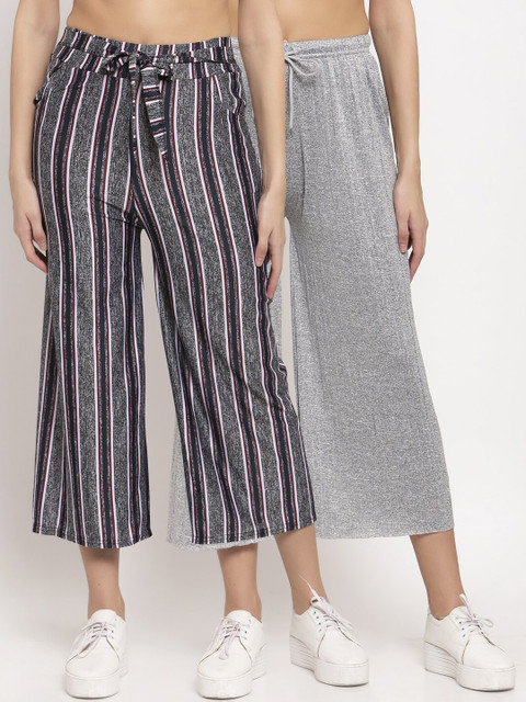 

KLOTTHE Women Pack Of 2 Wide Leg Palazzos, Grey melange