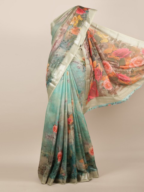 

Pothys Multicoloured Printed Linen Blend Saree, Multi