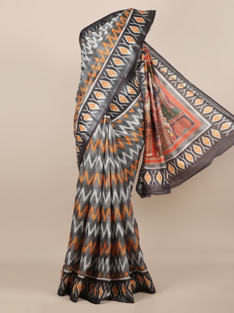 

Pothys Grey & Orange Linen Blend Printed Saree