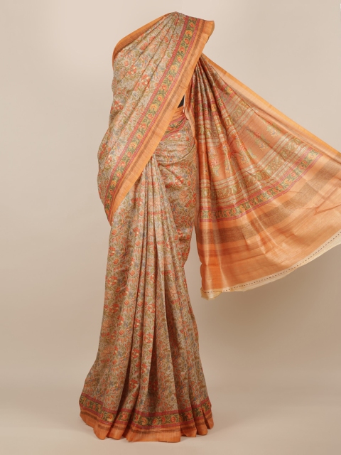 

Pothys Orange Printed Jute Silk Saree