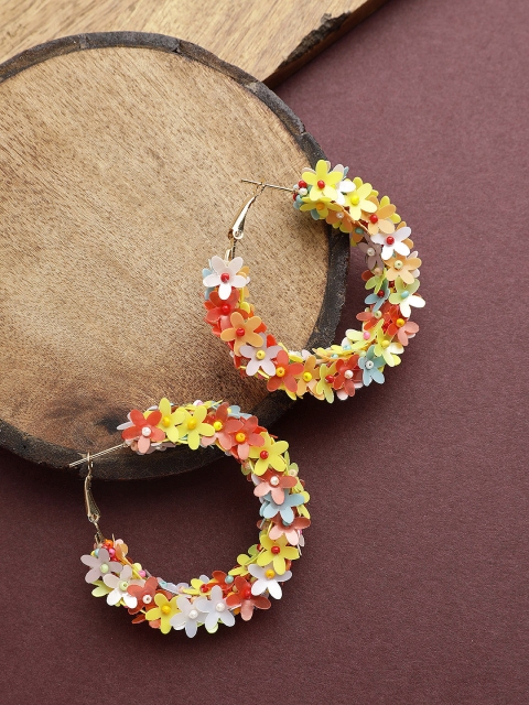 

STREET 9 Gold-Plated Handcrafted Multicoloured Contemporary Hoop Earrings, Multi