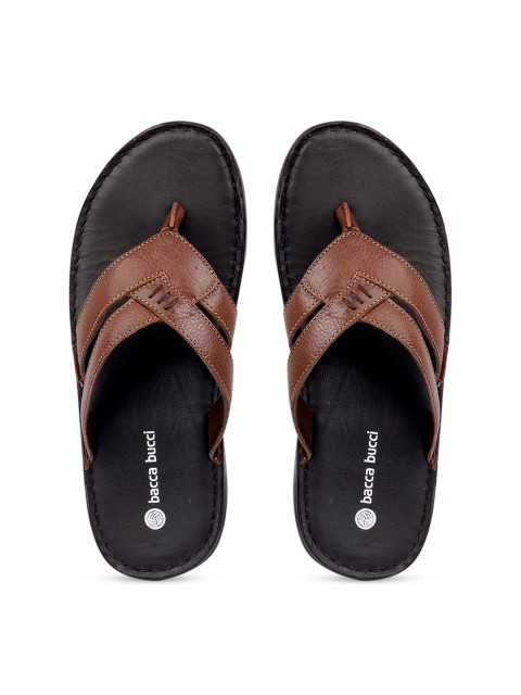 

bacca bucci Men Brown & Black Solid Thong Flip-Flops