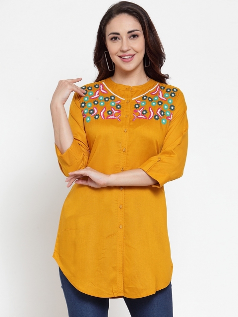 

Baani Mustard Embroidered Rayon Tunic