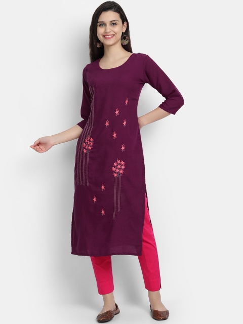 

7threads Women Purple Embroidered Kurta