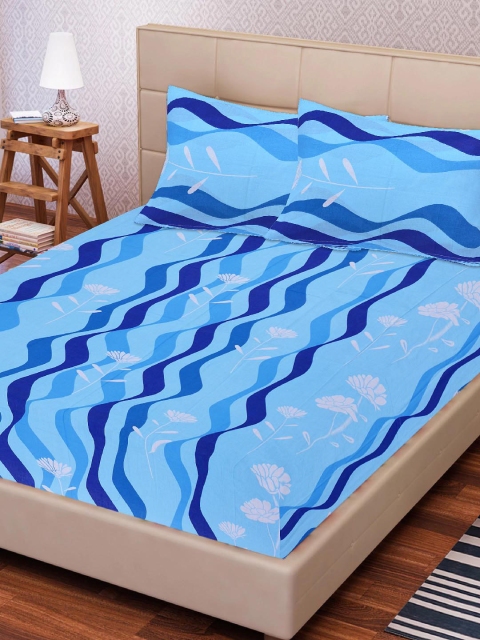 

Tistabene Blue & Grey Striped 180 TC Cotton 1 King Bedsheet with 2 Pillow Covers