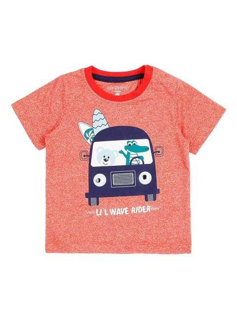 

Pantaloons Baby Boys Coral Orange & Navy Blue Printed Round Neck T-shirt