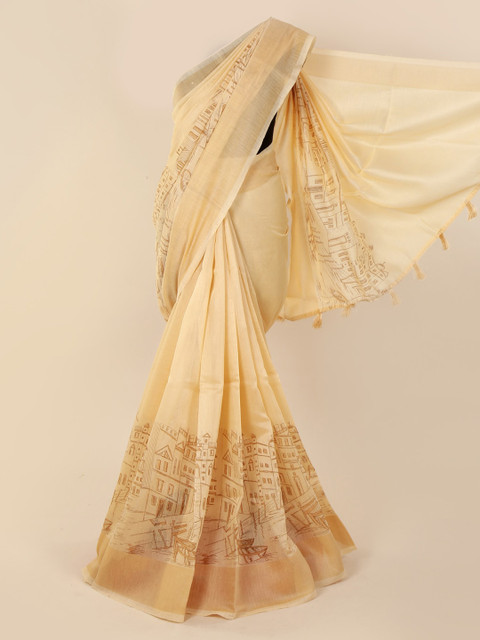 

Pothys Cream-Coloured Printed Cotton Blend Saree