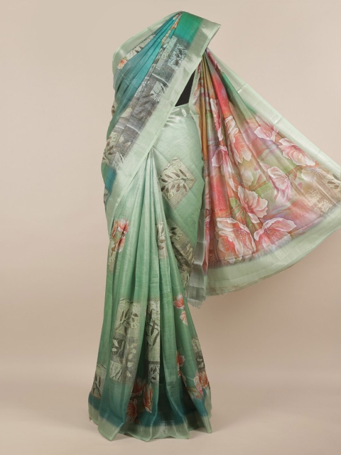 

Pothys Green Printed Linen Blend Saree