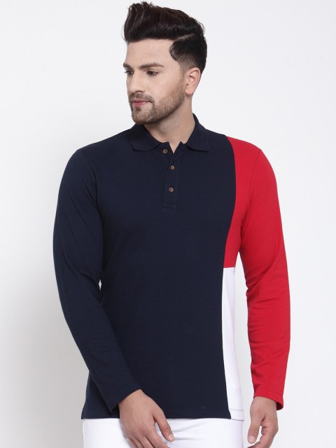 

Kalt Men Navy Blue & Red Colorblocked Tshirt