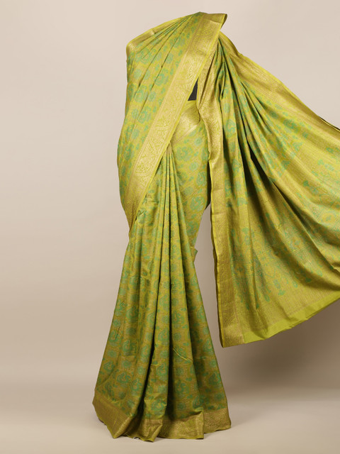 

Pothys Green Printed Jute Silk Saree