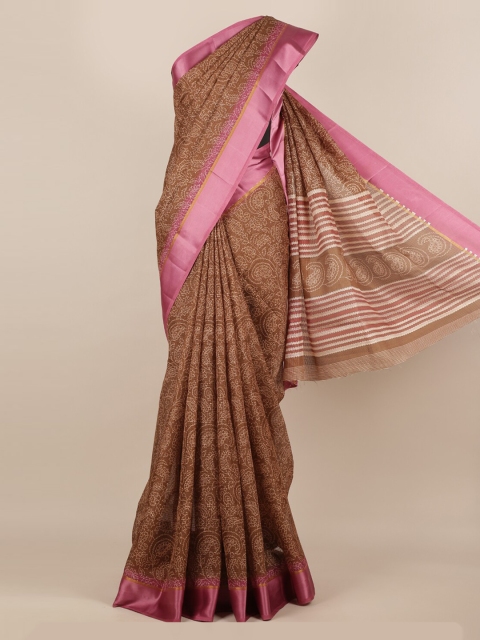 

Pothys Brown & Pink Jute Silk Printed Saree