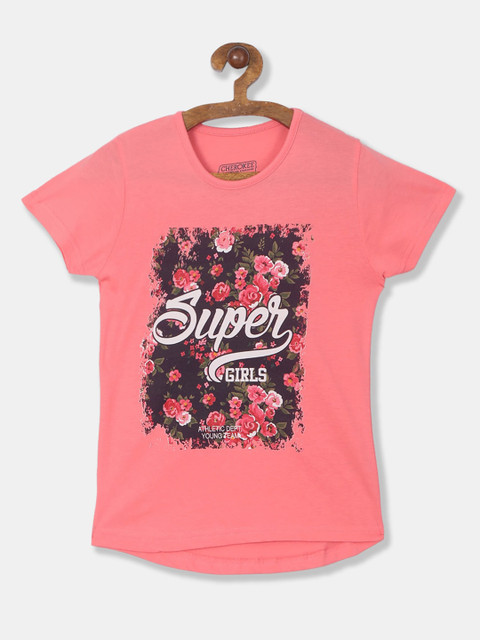 

Cherokee Girls Peach-Coloured Printed V-Neck T-shirt