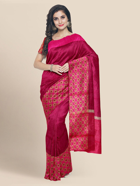 

KLM Fashion Mall Pink Cotton Blend Woven Design Banarasi Saree