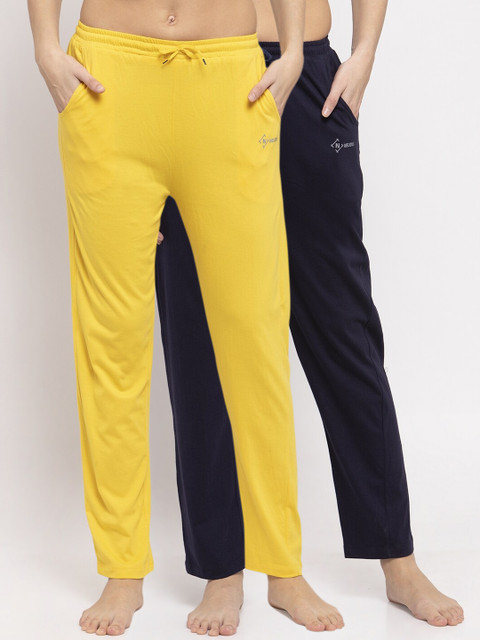 

NEUDIS Women Pack Of 2 Solid Lounge Pants, Yellow