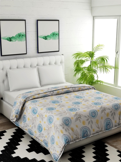 

Salona Bichona White & Teal Floral Mild Winter 120 GSM Double Bed Comforter
