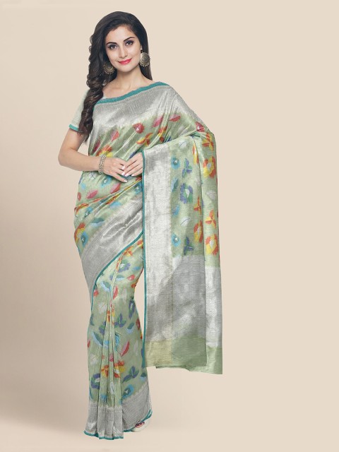 

KLM Fashion Mall Green Linen Blend Woven Design Banarasi Saree