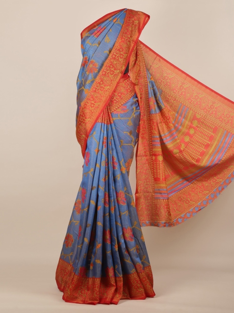 

Pothys Blue & Orange Jute Silk Woven Design Saree