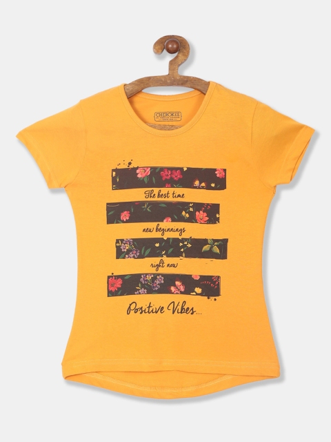 

Cherokee Girls Yellow Printed Round Neck T-shirt