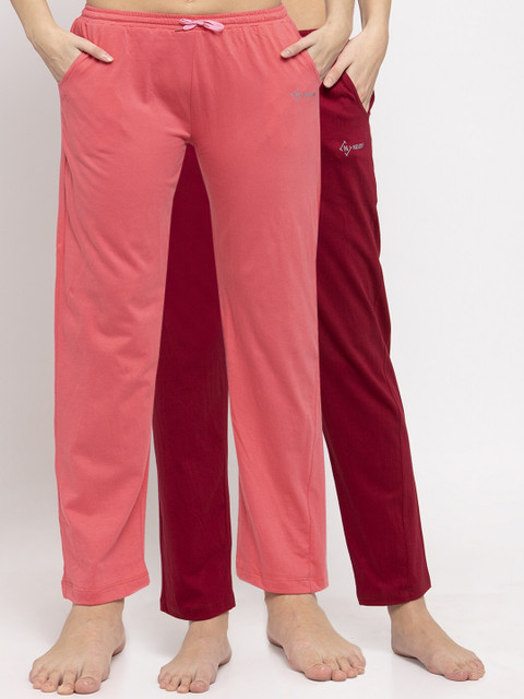 

NEUDIS Women Pack Of 2 Solid Lounge Pants, Pink