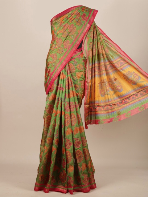 

Pothys Green & Yellow Jute Silk Woven Design Saree