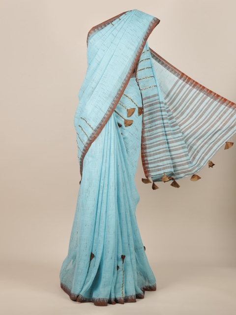 

Pothys Blue & Brown Linen Blend Colourblocked Saree
