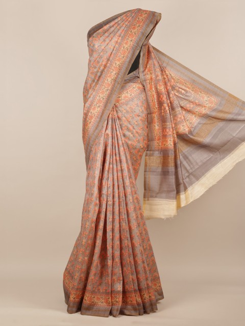 

Pothys Taupe Printed Jute Silk Saree