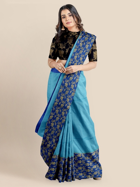 

KLM Fashion Mall Blue Silk Blend Solid Banarasi Saree