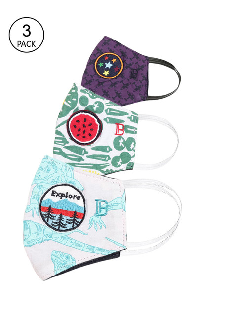 

Bene Kleed Kids Pack Of 3 Printed 5-Ply Anti Bacterial Reusable Protective Outdoor Masks, White