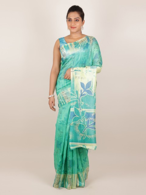 

Pothys Sea Green Printed Jute Silk Saree