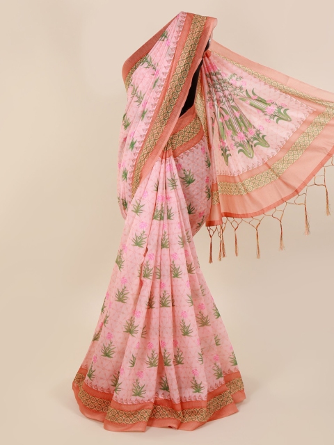 

Pothys Peach-Coloured Printed Cotton Blend Saree
