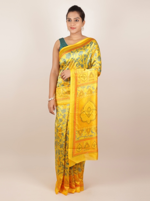 

Pothys Yellow Printed Jute Silk Saree