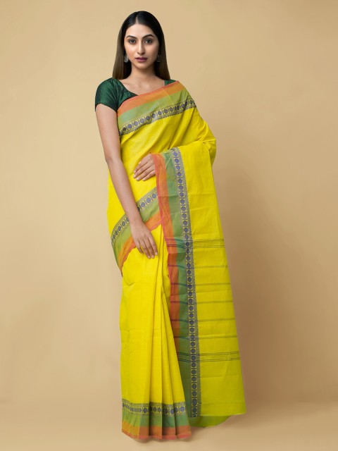 

Unnati Silks Yellow Pure Cotton Solid Chettinad Saree