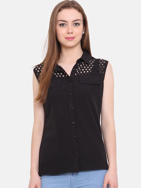 

Porsorte Women Black Regular Fit Self Design Casual Shirt