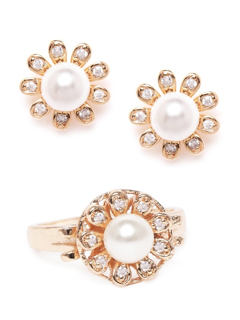 

Zaveri Pearls Rose Gold-Plated White CZ-Studded Beaded Jewellery Set